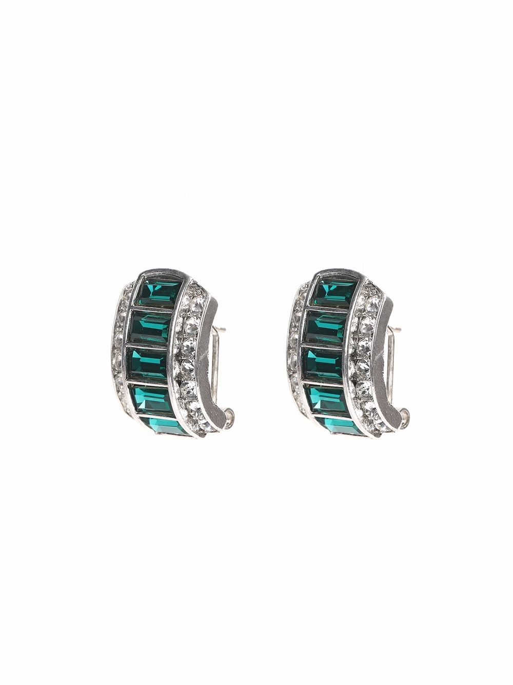 Unbranded Emerald Green Crystal Hoop Earrings in Silver 925s posts